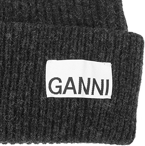 Amazon | [Ganni] ガニー リブニットビーニー ロゴ入り ウール